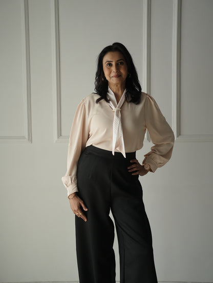 Beige Scarf Adorn Top