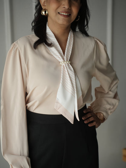 Beige Scarf Adorn Top