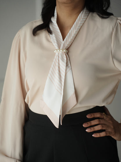 Beige Scarf Adorn Top