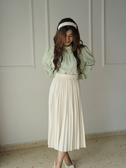 Cream Pleated Skirt