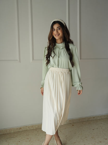 Cream Pleated Skirt